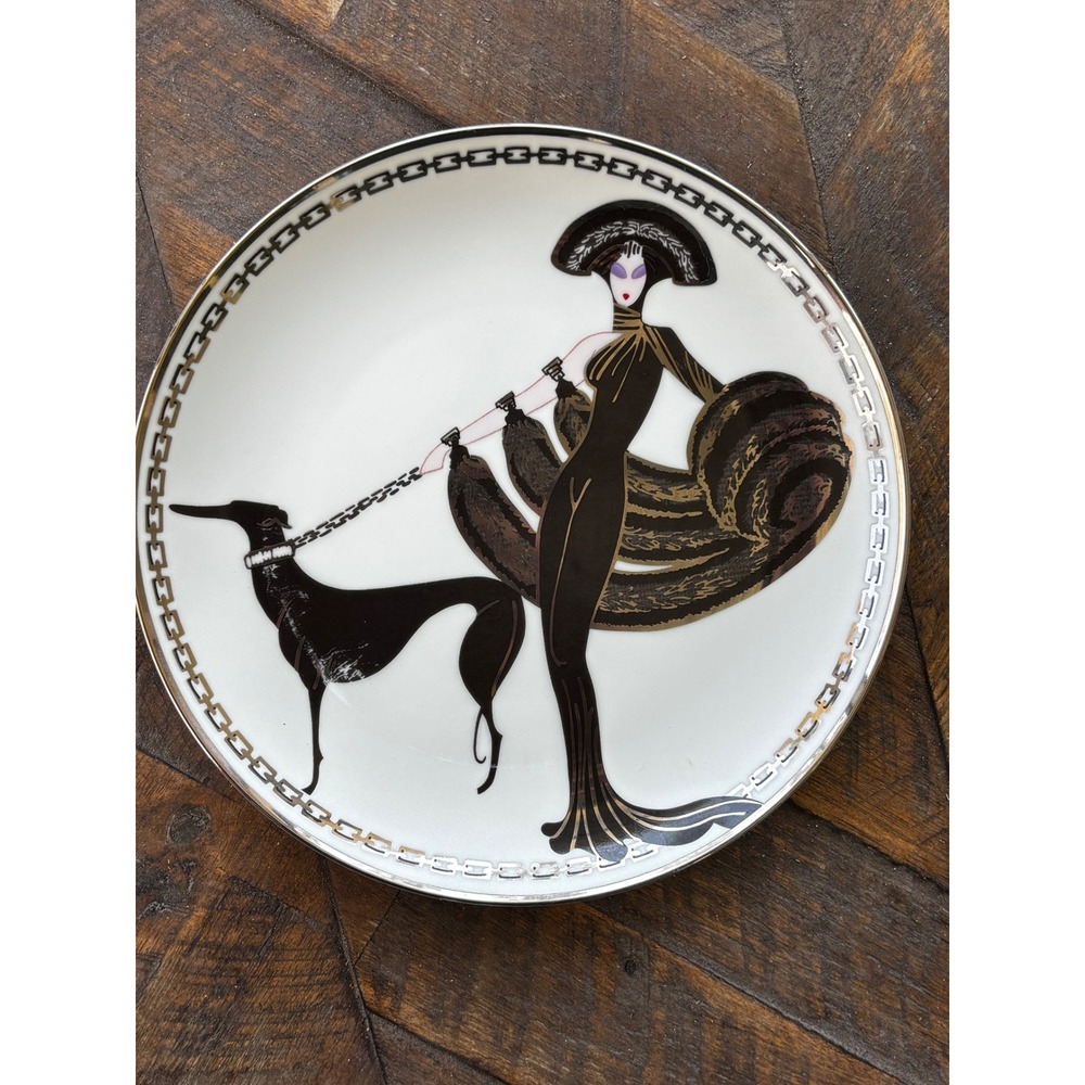 Franklin Mint Erte Symphony in Black Plate White Black Art Deco Greyhound 1993